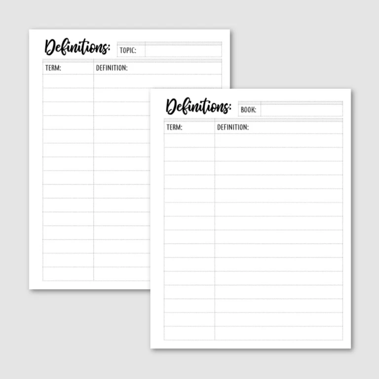 Free Printable Definitions Study Sheet Krafty Planner