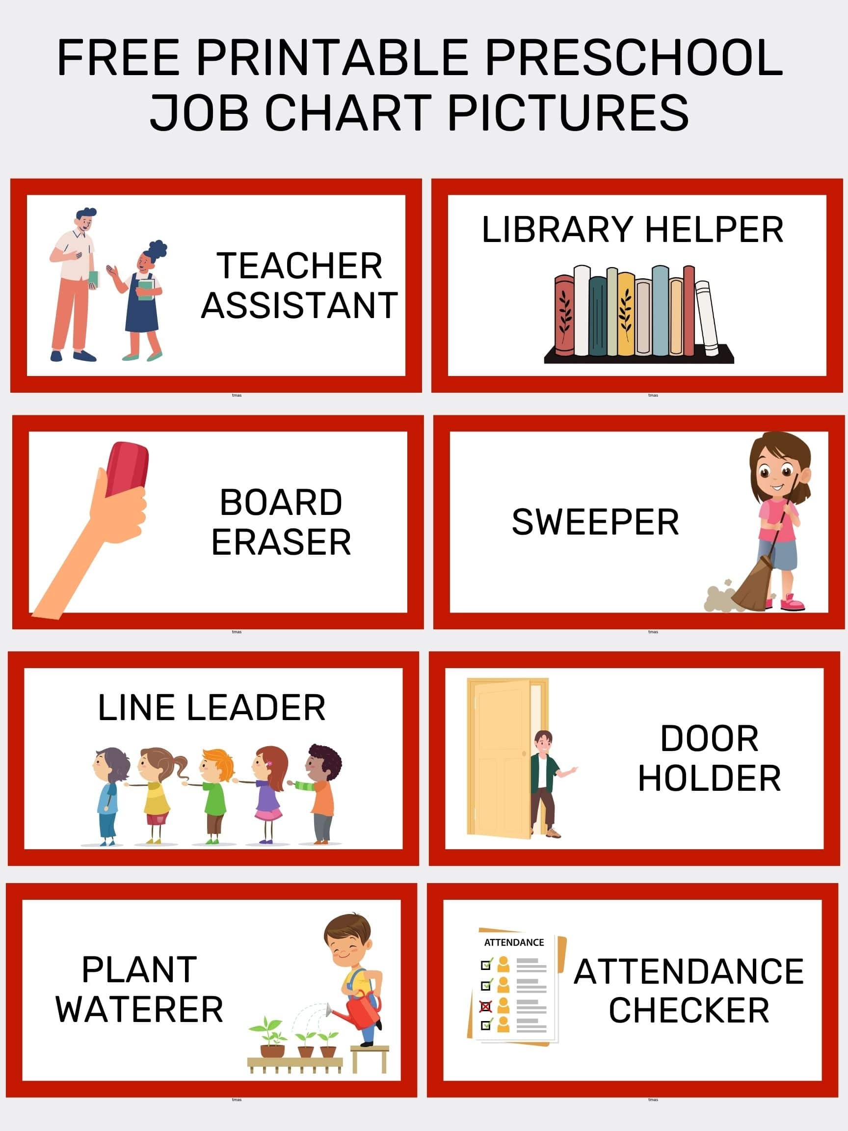 Free Printable Job Chart For Preschool