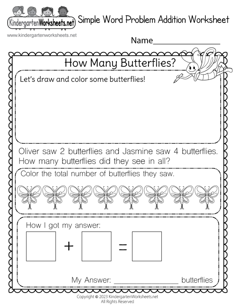 Free Printable Simple Word Problem Addition Worksheet