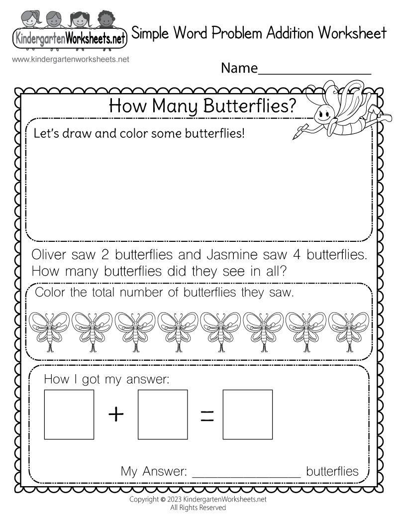 Simple Addition Word Problems Kindergarten Worksheets