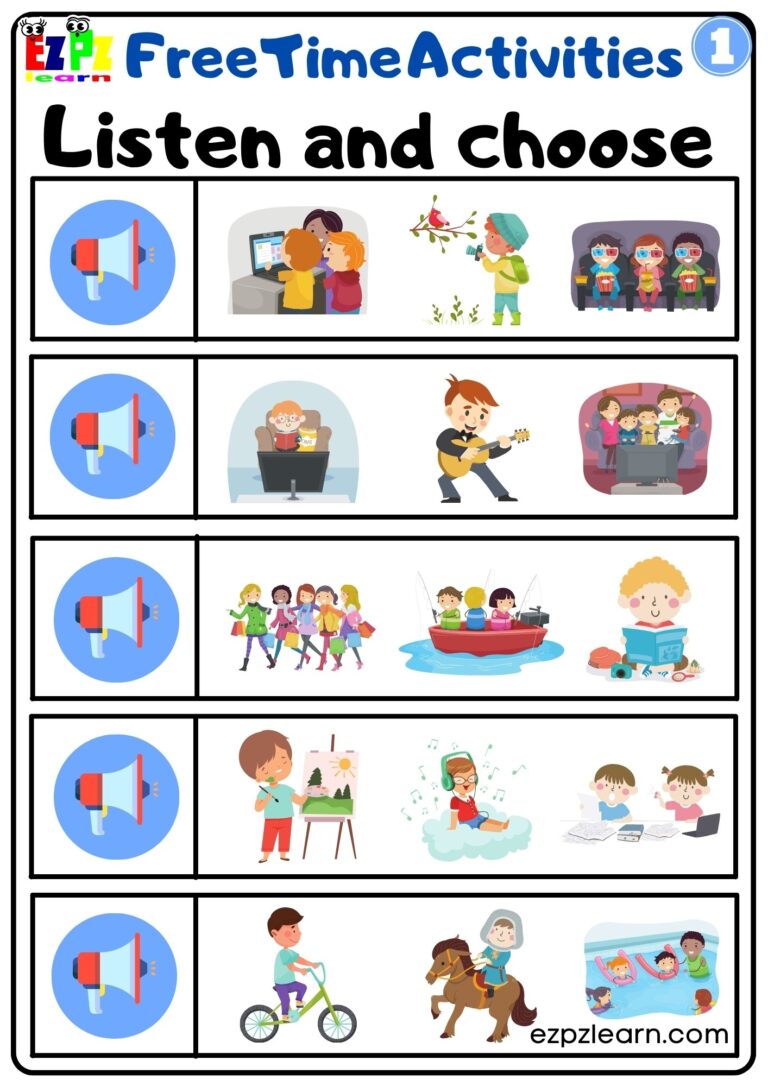 Free Time Activities Interactive Worksheet Listen And Choose The 