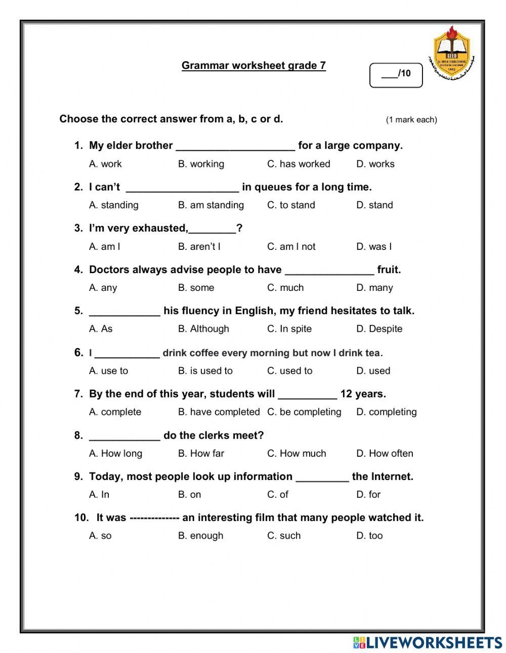 Printable Grammar Worksheets Grade 7 Printable Grammar Worksheets Grade 7
