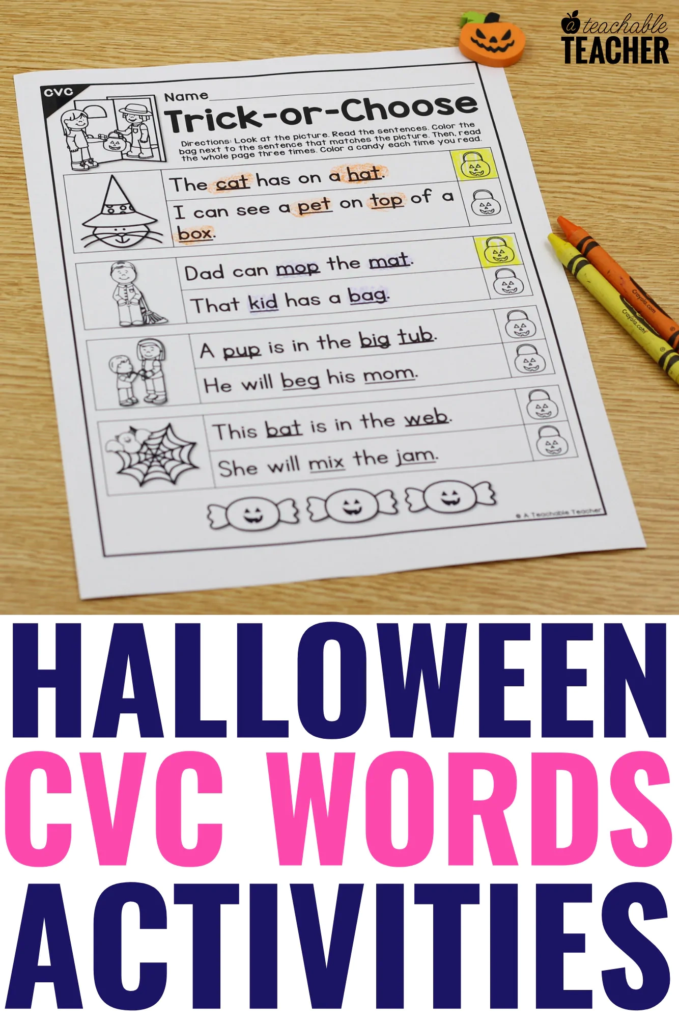 Free Printable Halloween Cvc Words Worksheets