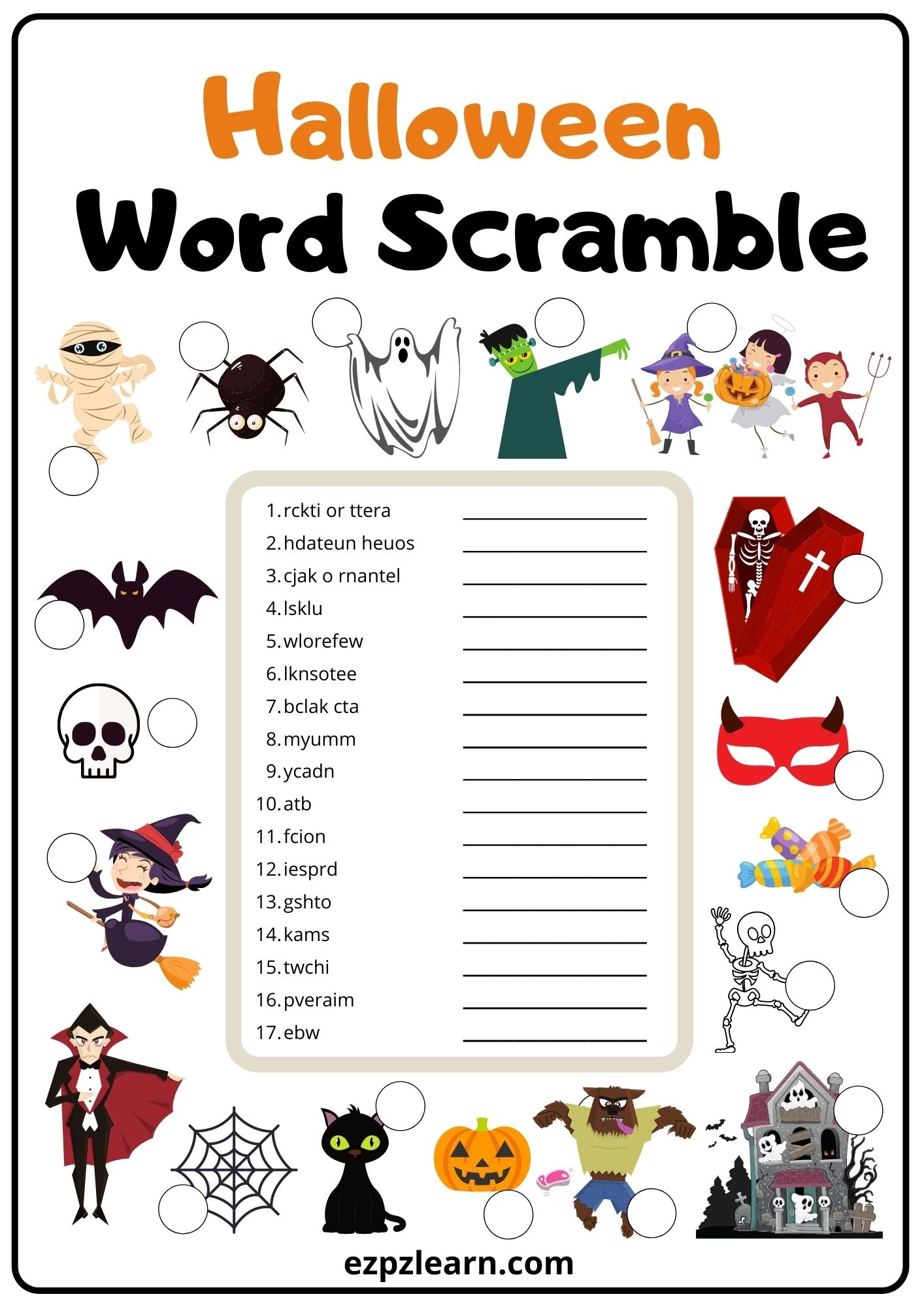 Free Printable Halloween Unscramble Words Worksheets Free Printable Halloween Unscramble Words Worksheets