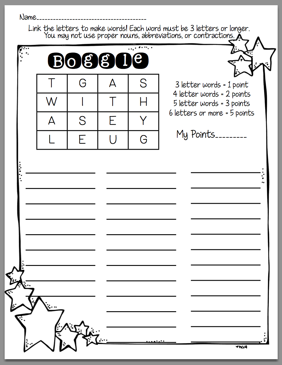 Boggle Printable Worksheet Free