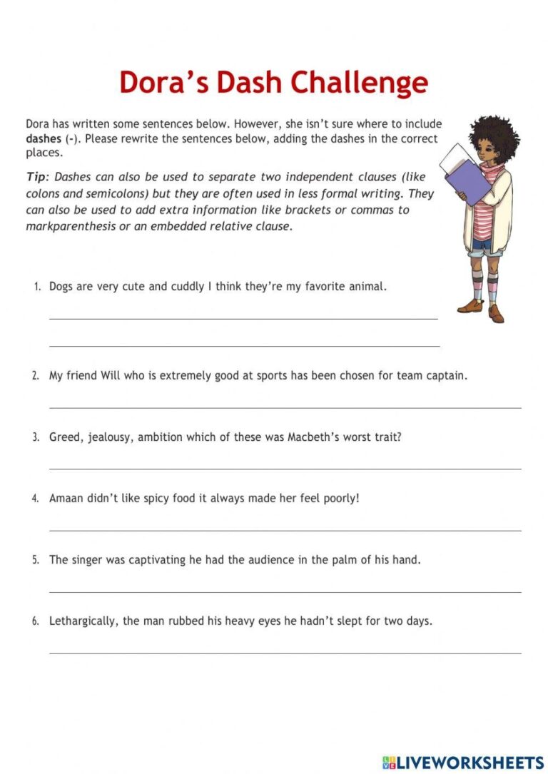 Hyphens Dashes Worksheet Live Worksheets Worksheets Library