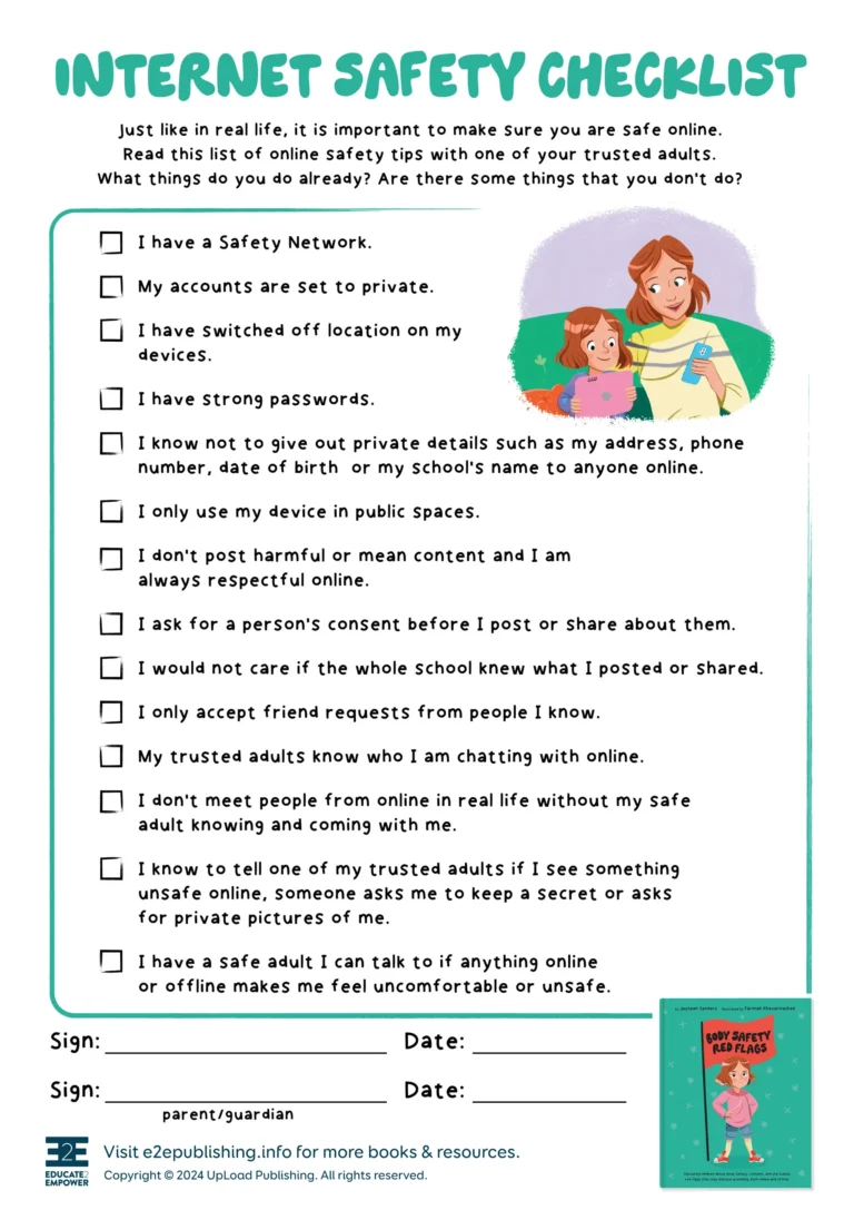 Internet Safety Checklist For Kids Free Poster Activity Sheet Educate2Empower Publishing