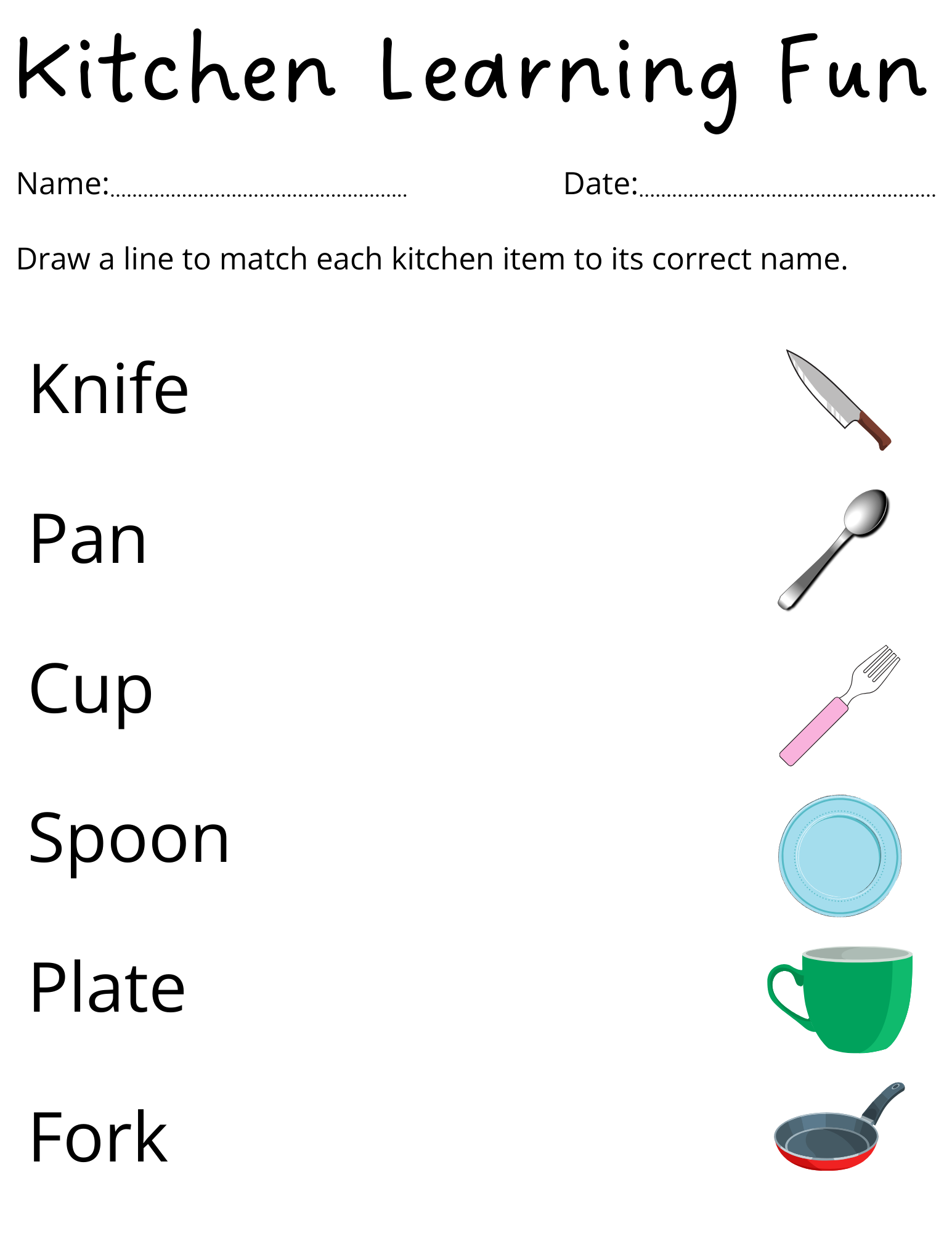 Printable Things In The Kitchen Worksheet