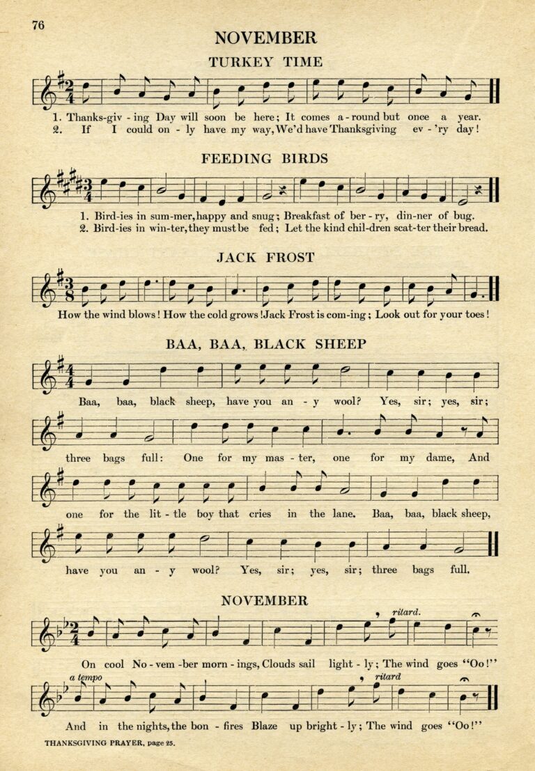 Kindergarten Songs For November Free Graphic The Old Design Shop