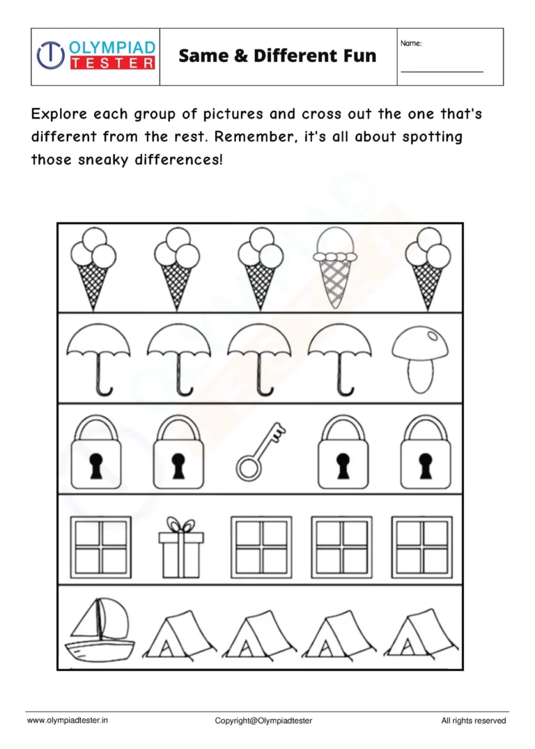 Kindergarten Worksheets On Logical Reasoning Olympiad Tester