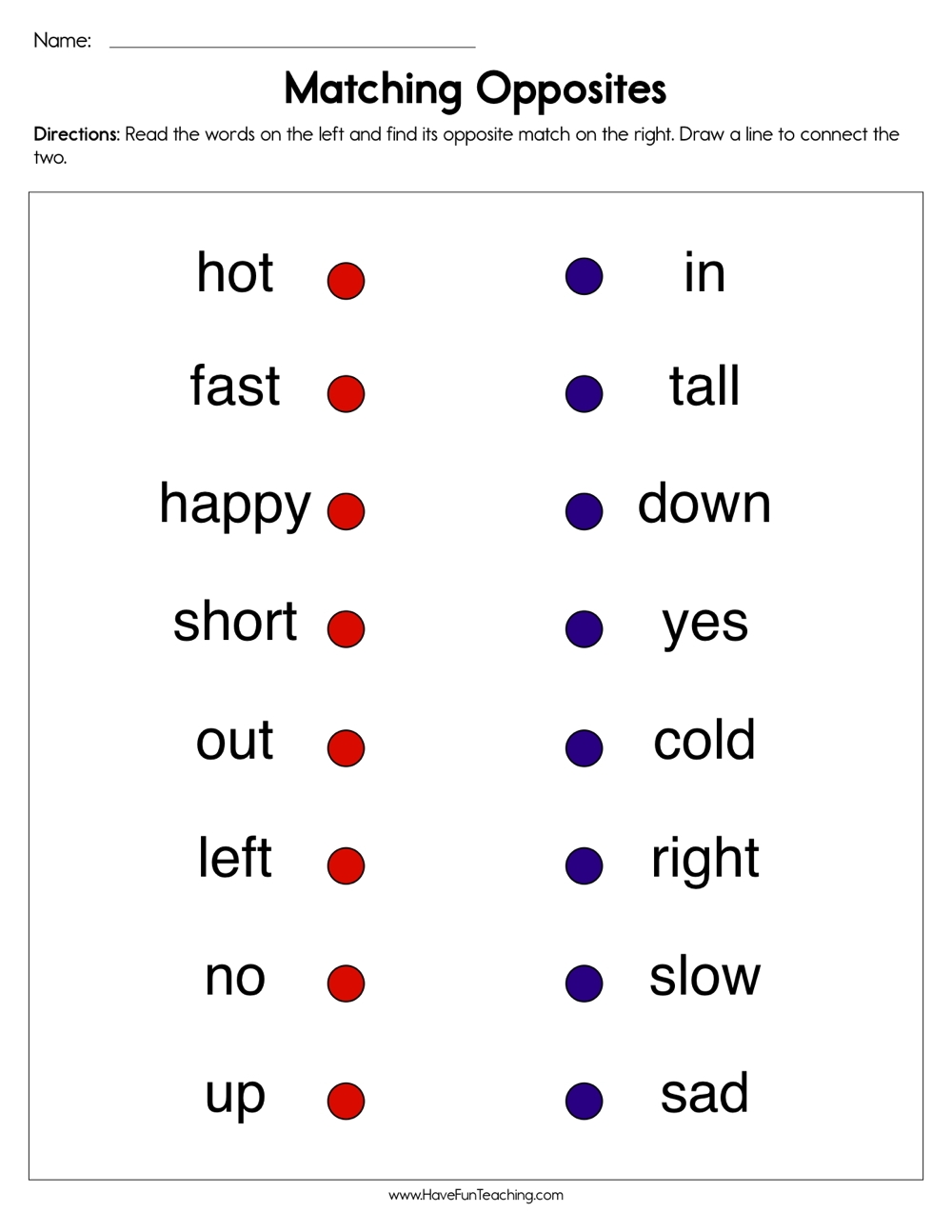 Free Printable Opposite Word Match Worksheets Free Printable Opposite Word Match Worksheets
