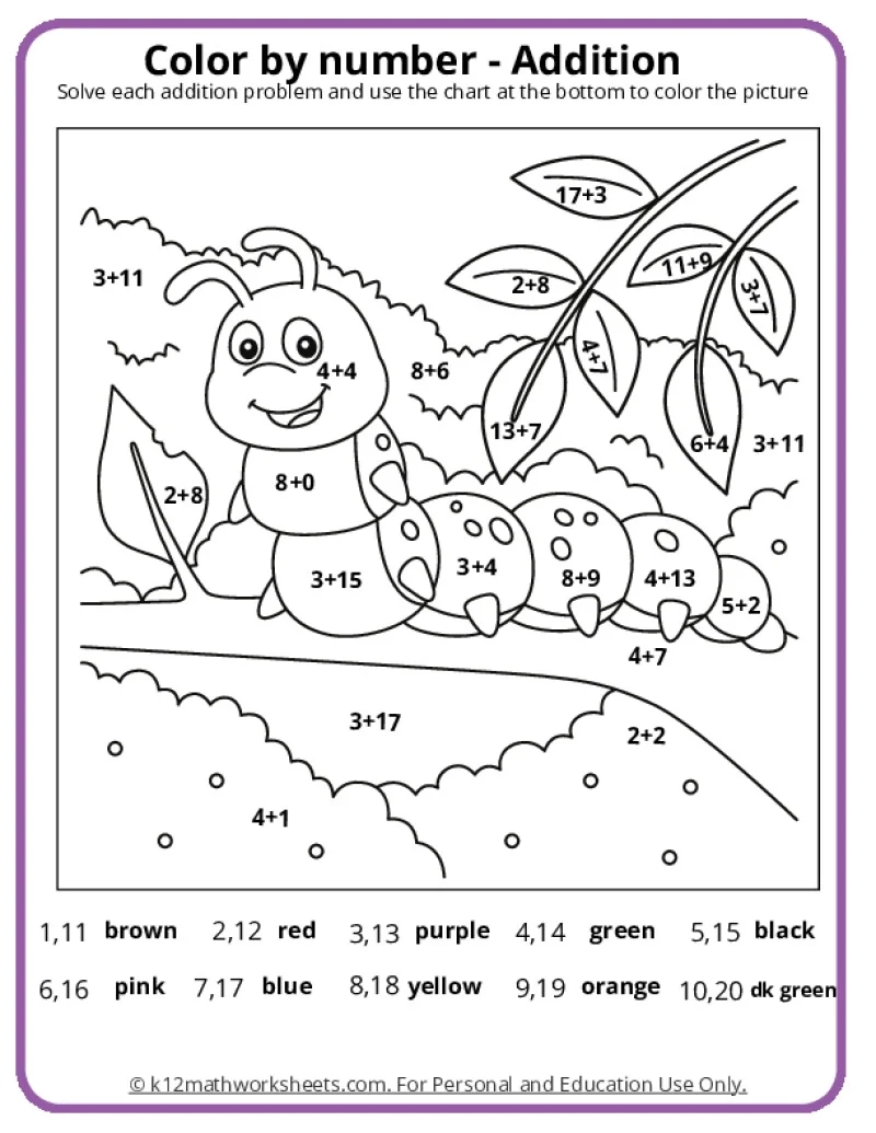 Printable Color Math Worksheets Printable Color Math Worksheets