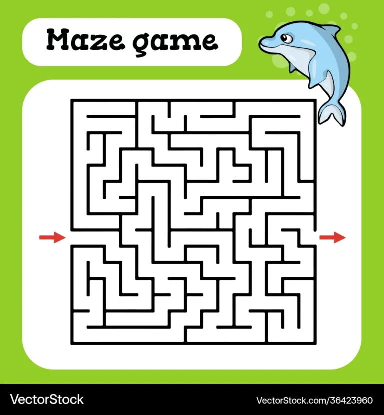 Maze Game For Children Cute Cartoon Worksheet Vector Image