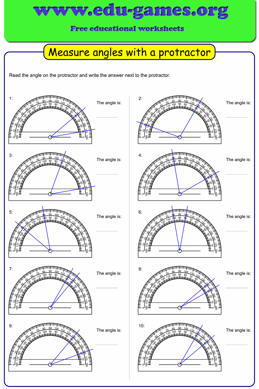 Printable Using A Protractor Worksheet Printable Using A Protractor Worksheet