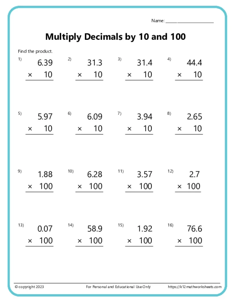 Free Printable Decimal Multiplication Worksheets Free Printable Decimal Multiplication Worksheets