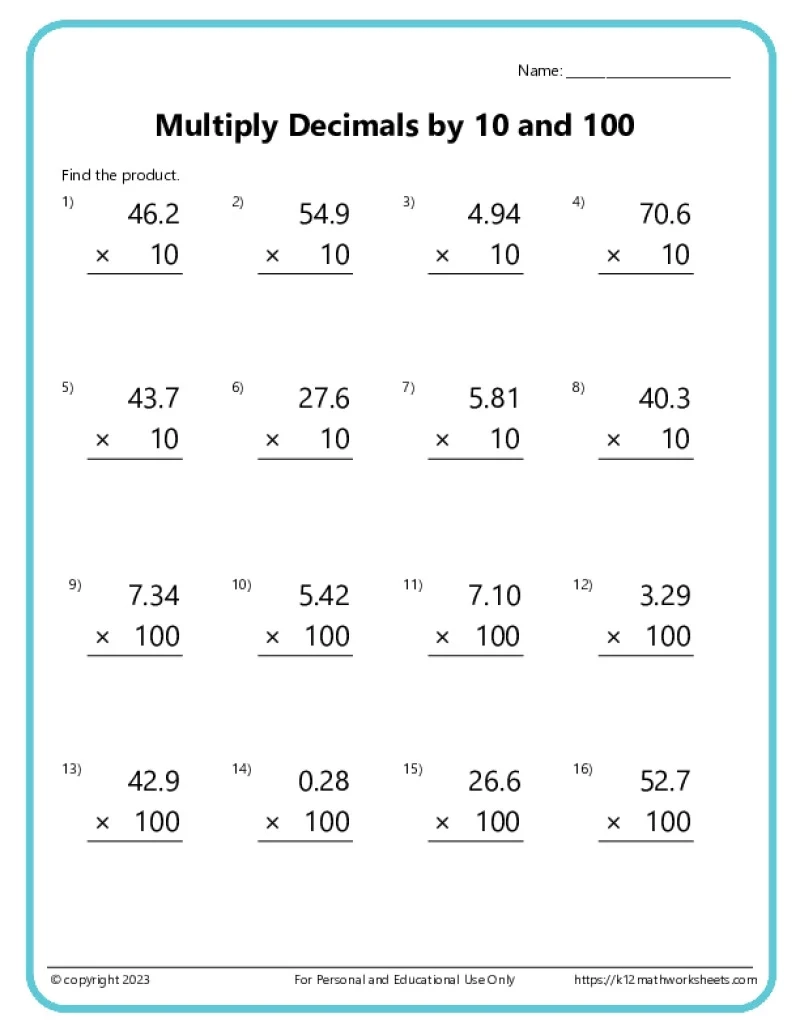 Free Printable Math Worksheets Decimal Multiplication Free Printable Math Worksheets Decimal Multiplication