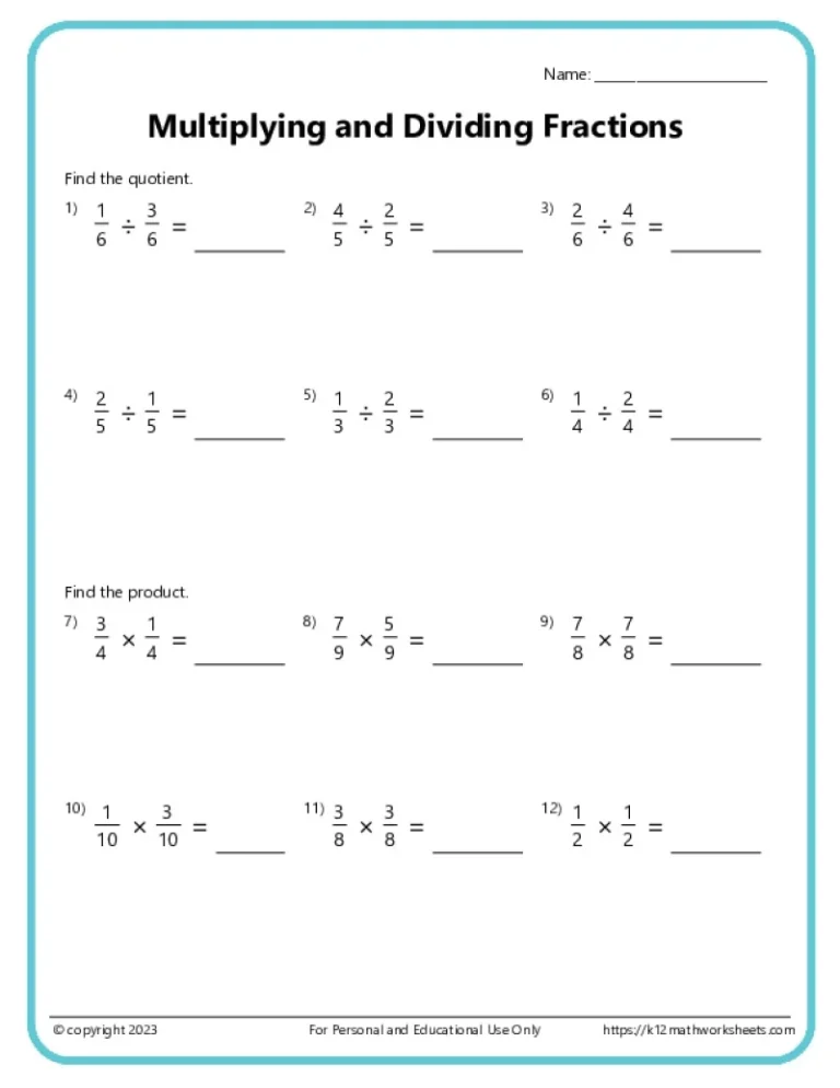 Multiplying Fractions Worksheets