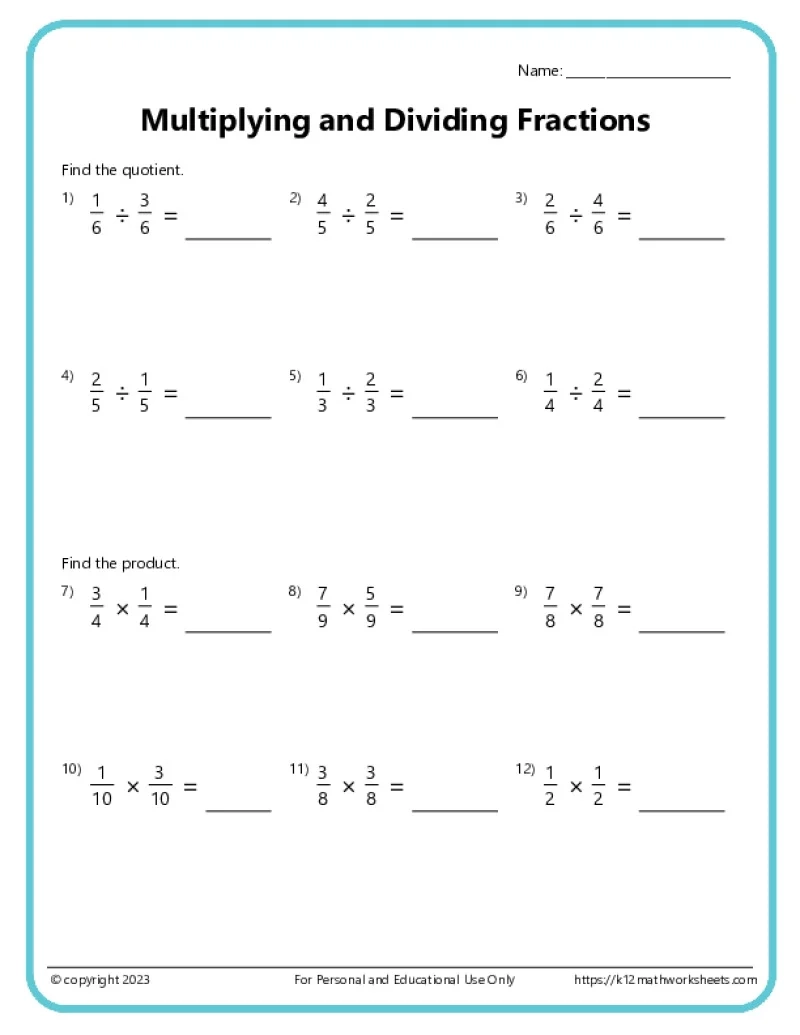 Printable Worksheets Multiplying And Dividing Fractions Printable Worksheets Multiplying And Dividing Fractions