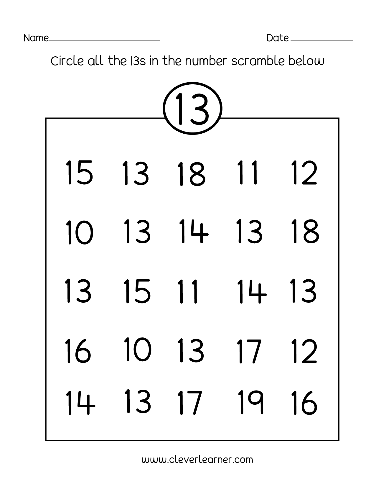 Number 13 Worksheet For Preschool Number 13 Worksheet For Preschool