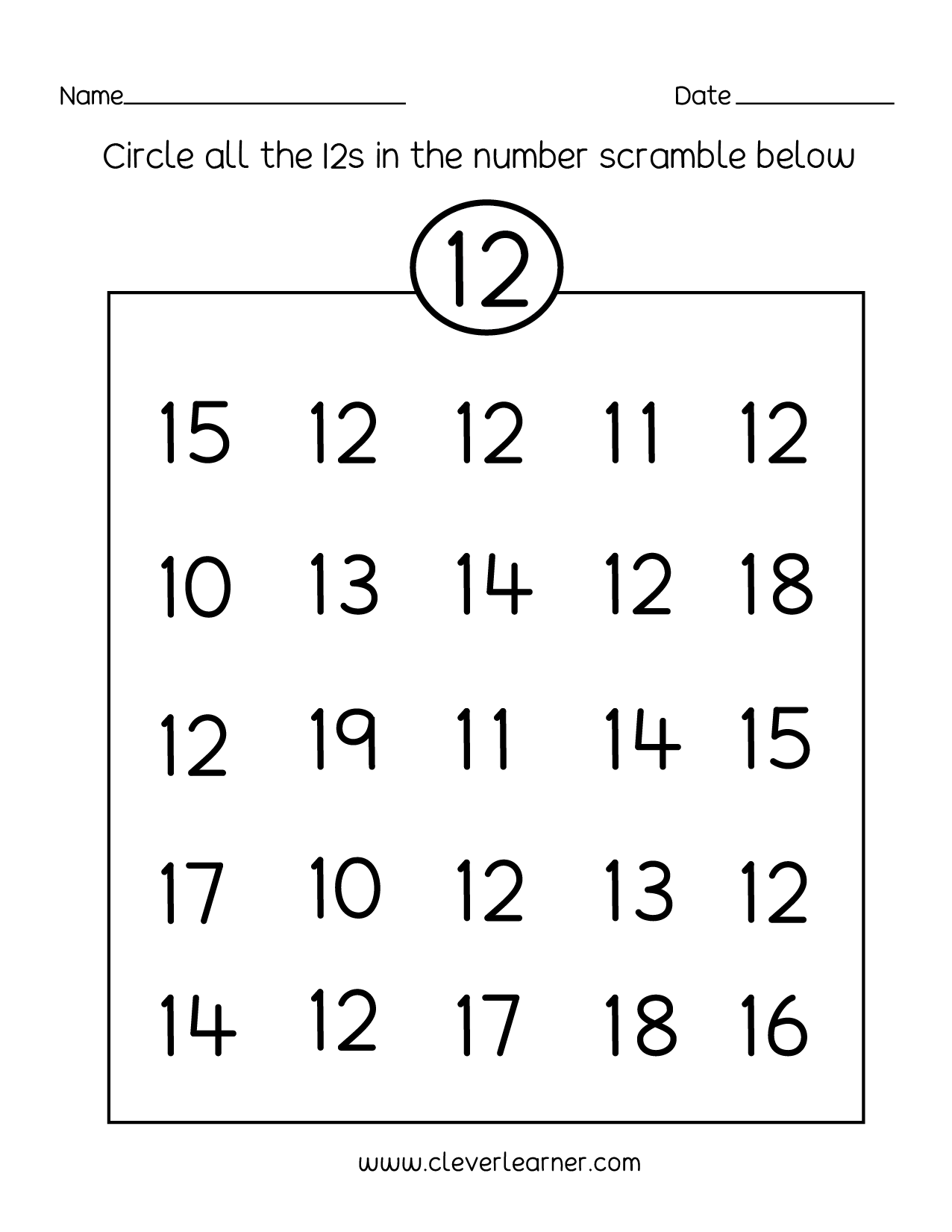 Number 12 Printable Worksheets Number 12 Printable Worksheets