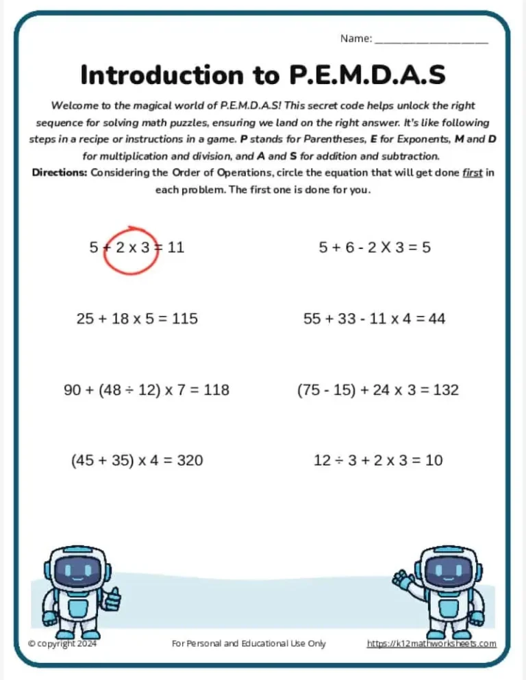 Order Of Operations Worksheets PEMDAS 