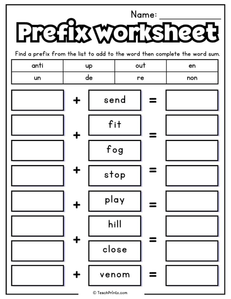 Prefix Worksheets 10 Free PDF Printables Teach Prints