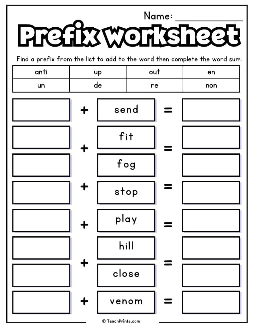 Prefix Printable Worksheets