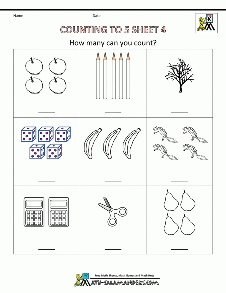 Preschool Counting Worksheets Counting To 5