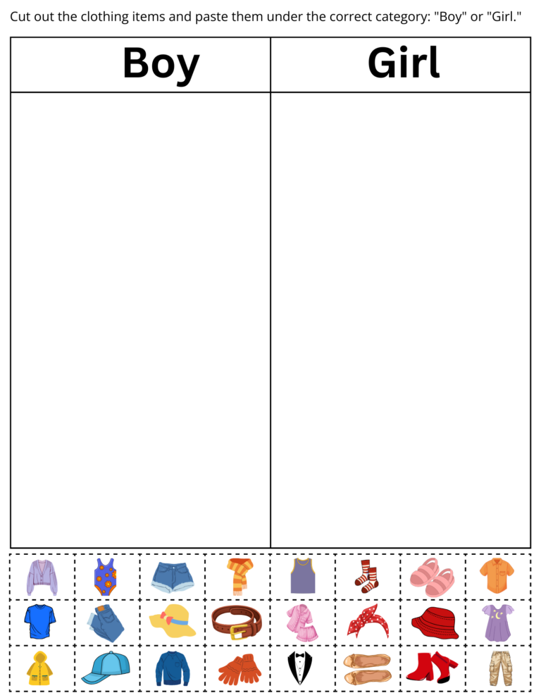 Printable Clothing Boy And Girl Things Activities Worksheet For 