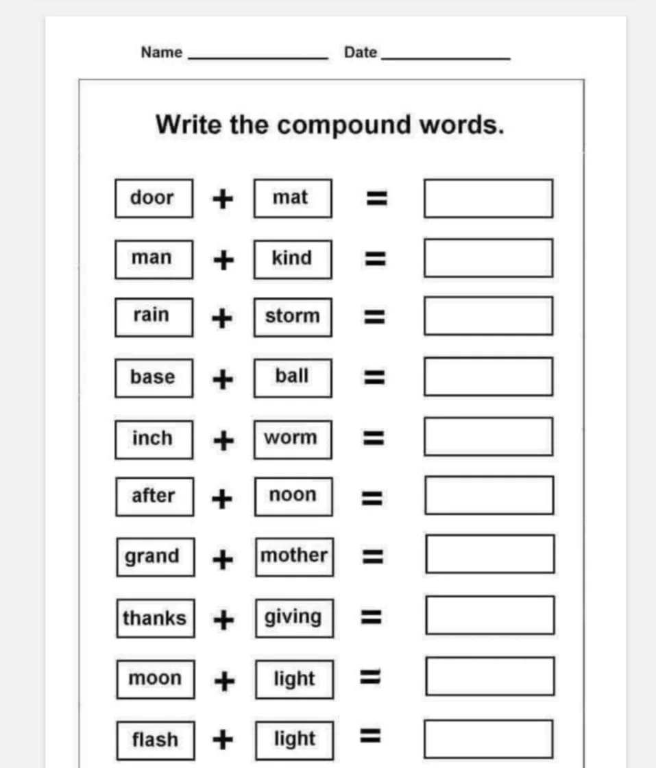Compound Worksheets For Preschool