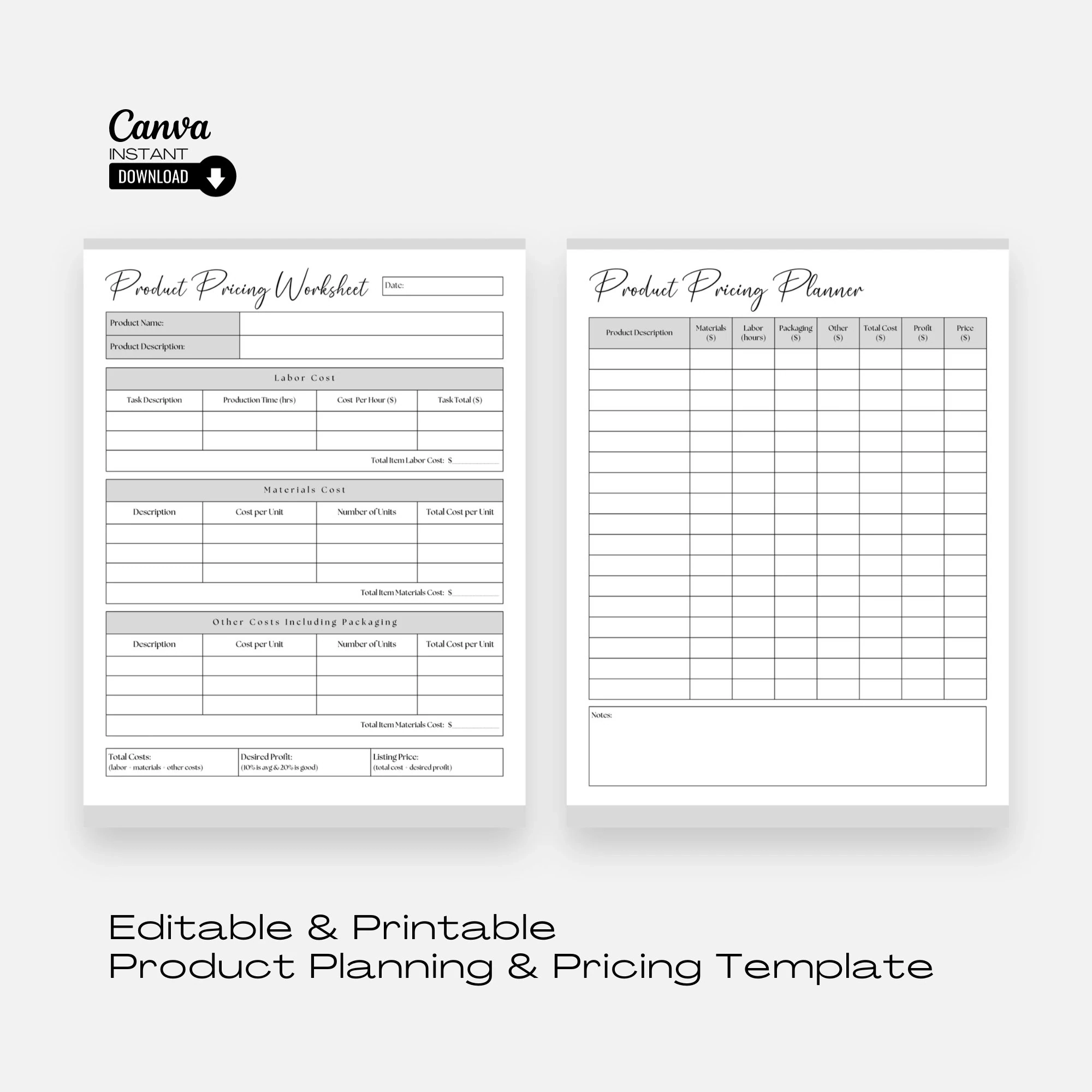 Printable Product Pricing Worksheet Printable Product Pricing Worksheet