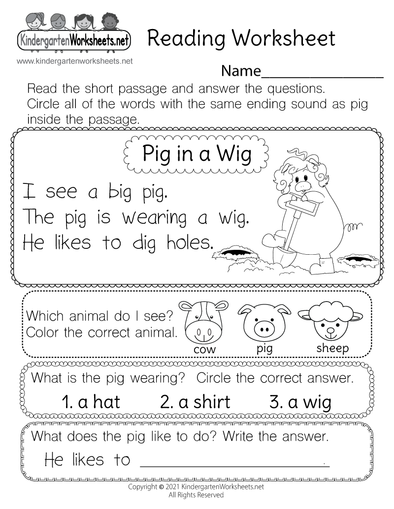 Reading Worksheets For Kindergarten Printable Reading Worksheets For Kindergarten Printable