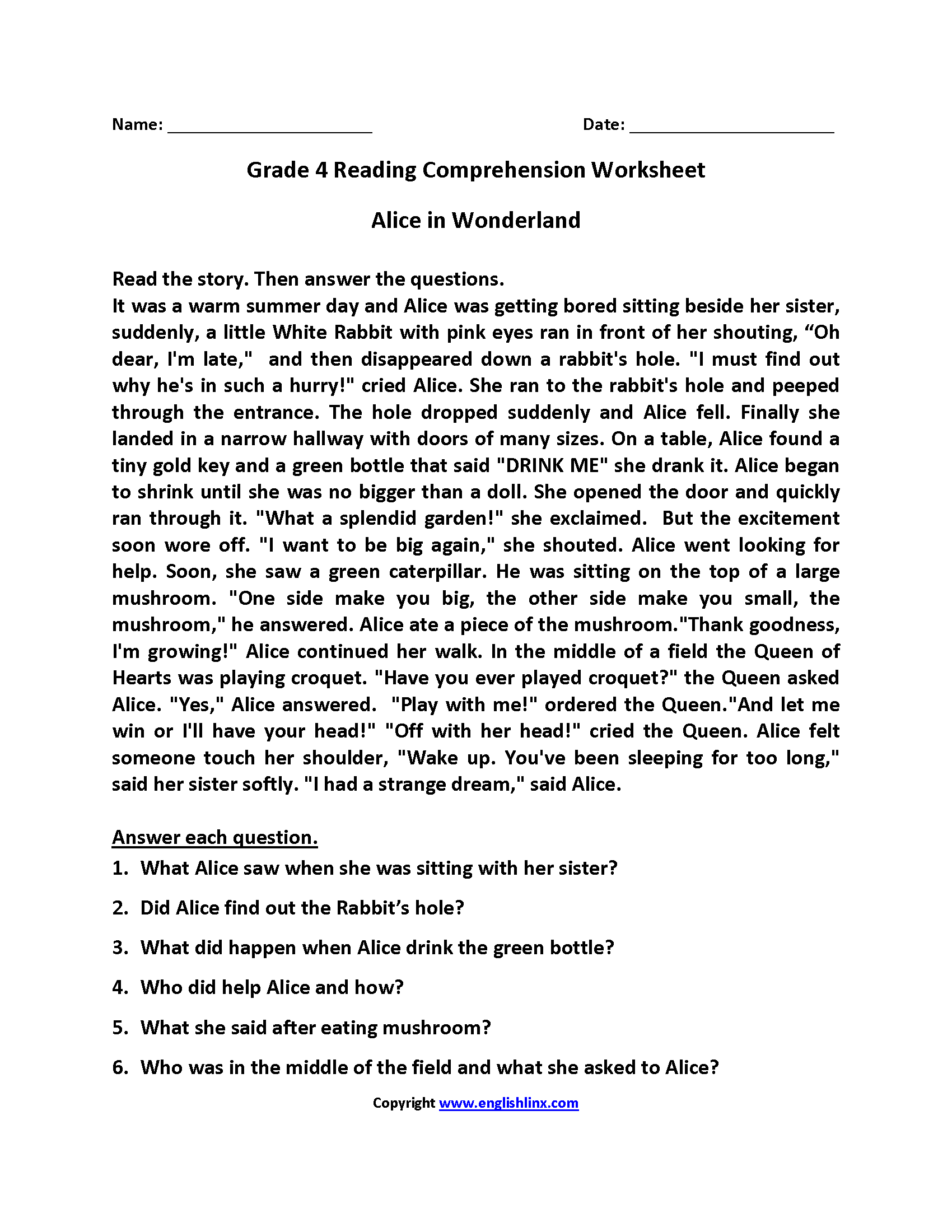 4rd Grade Reading Comprehension Worksheets 4rd Grade Reading Comprehension Worksheets