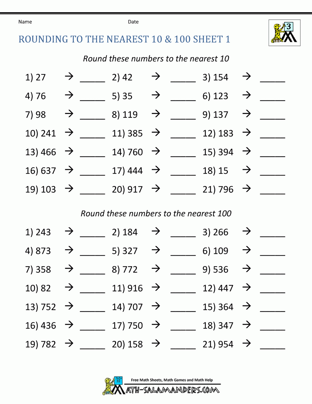 Free Printable Rounding Worksheets Free Printable Rounding Worksheets