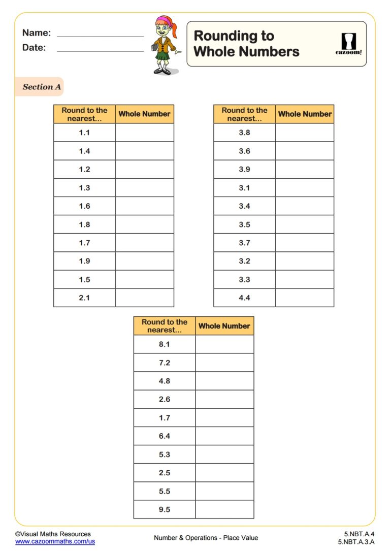 Rounding To Whole Numbers PDF Printable Number And Operations Worksheets