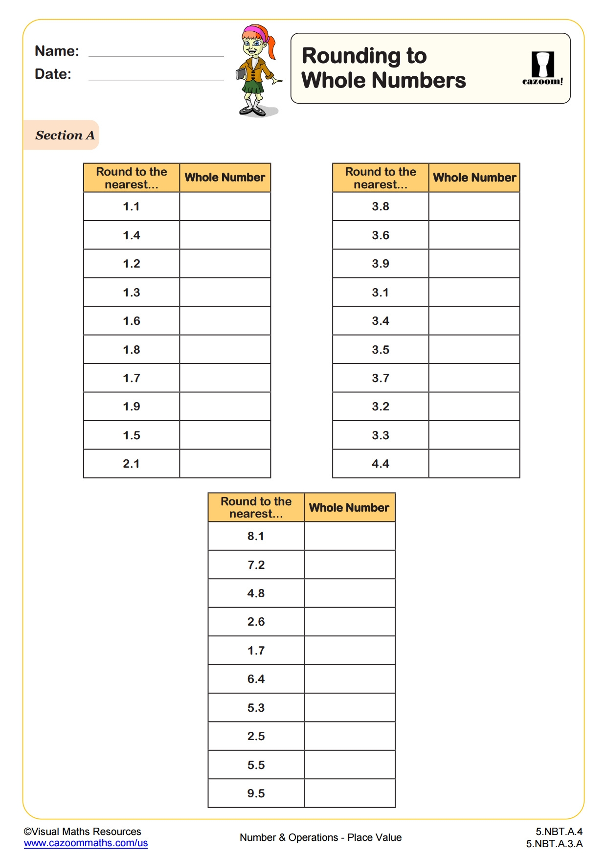 Rounding Whole Numbers Printable Worksheets