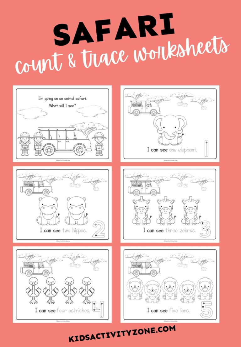 Safari Count And Trace Worksheets Kids Activity Zone