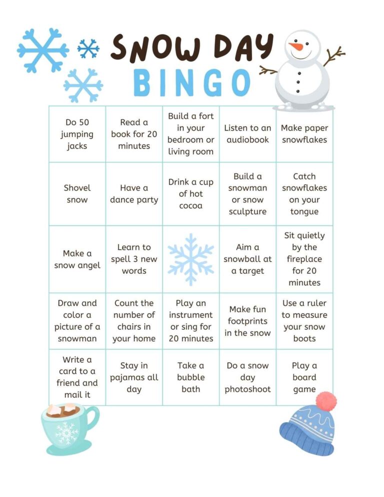 Snow Day Bingo Activity Free Printable Home Time Activities
