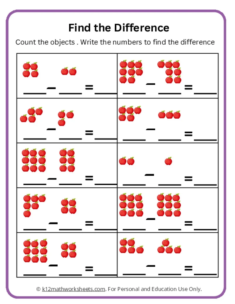 Subtraction Worksheets For Kindergarten Free Printables