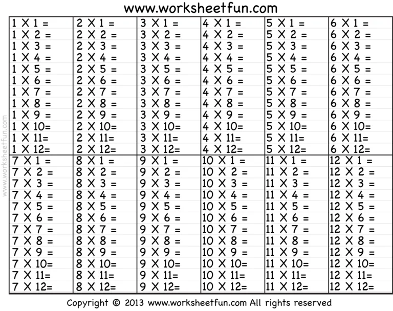 Times Table 2 12 Worksheets 1 2 3 4 5 6 7 8 9 10 11 12 13 14 15 16 17 18 19 And 20 FREE Printable Worksheets Worksheetfun
