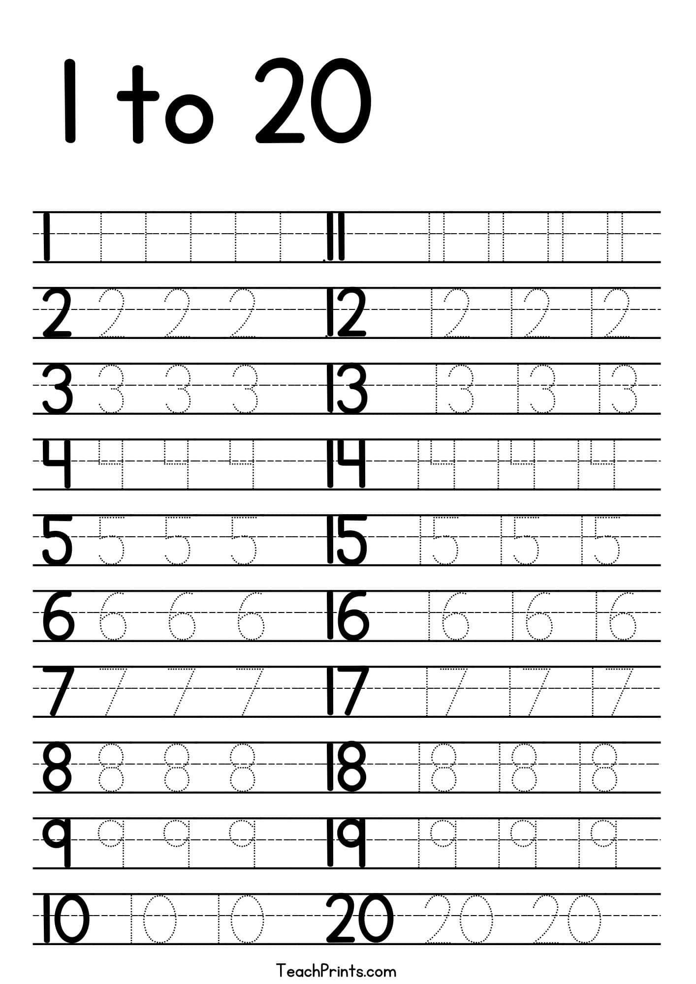 Free Printable Numbers 1 20 Worksheets