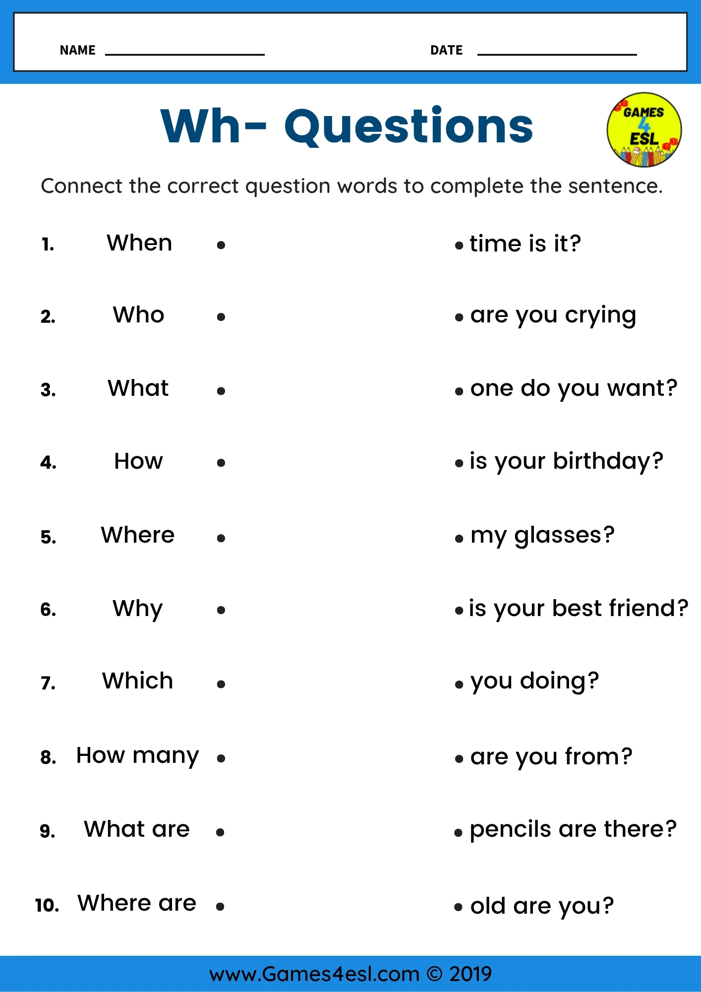 Esl Printable Worksheets Wh Questions Esl Printable Worksheets Wh Questions