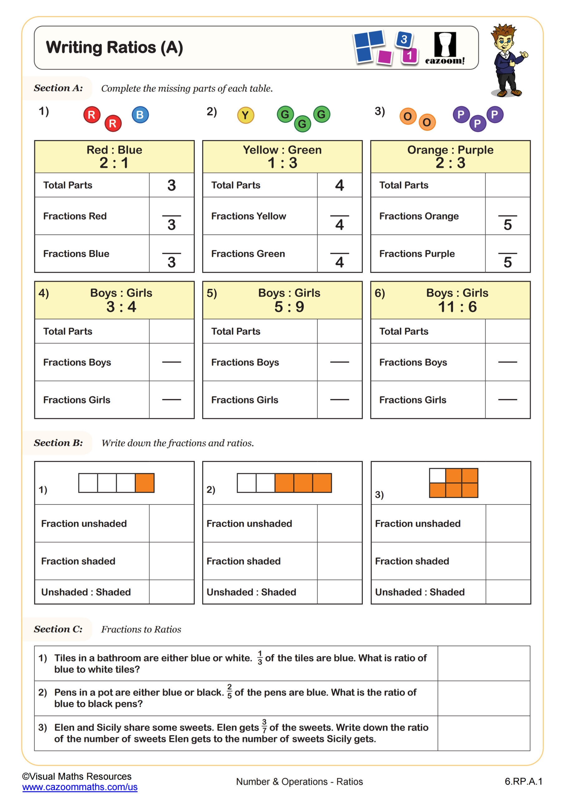 Free Ratio Tables 6th Grade Worksheets